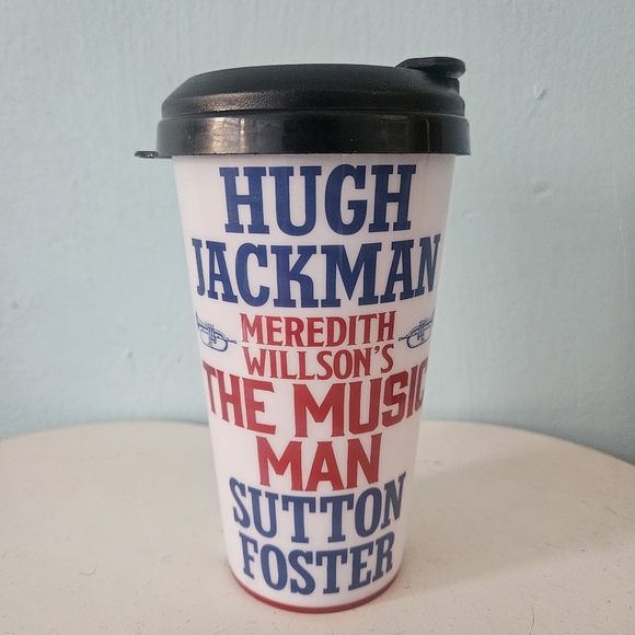 Broadway The Music Man souvenir plastic cup with lid Hugh Jackman Sutton Foster - Picture 1 of 2